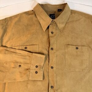 Faux Suede Micro Suede Shirt Mens XXL Jacket Shacket Toffee Brown Pockets Button